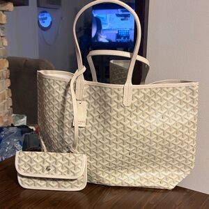 Goyard St. Louis Tote in Cream and Beige with Matching Pouch